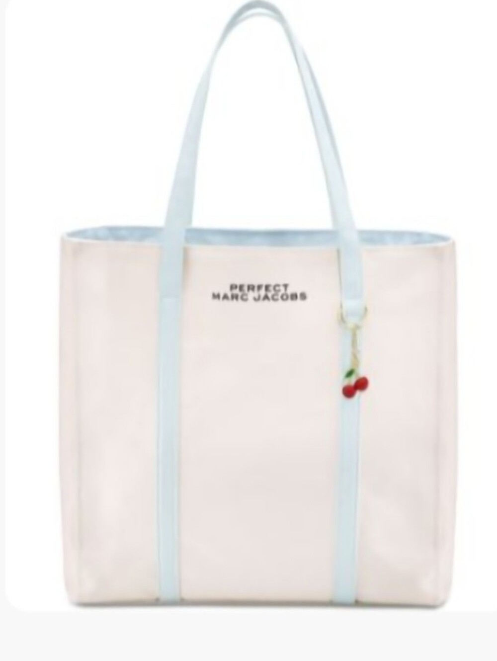 Marc Jacobs Canvas Ivory  Tote with Light Blue Straps and Cherry Charm